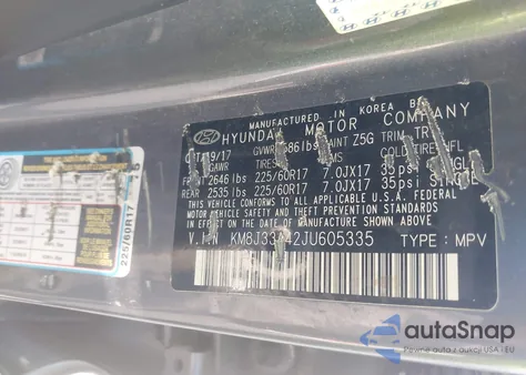 2018 Hyundai Tucson Limited/Sport And Eco/Se from USA, damaged, VIN KM8J33A42JU605335